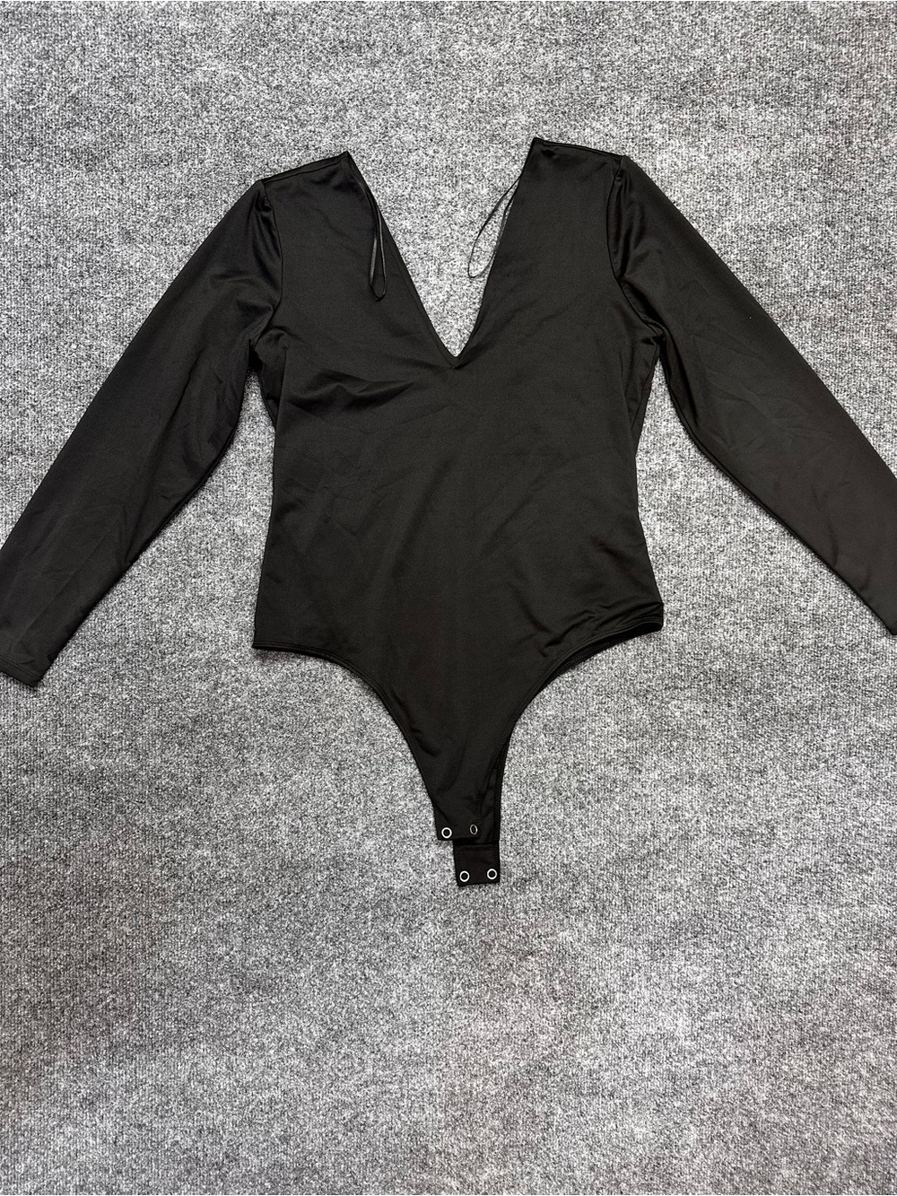 Black Long-Sleeve V-Neck One-Piece Bodysuit